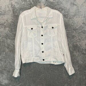 Charter Club Women Nautical Coastal Clean Girl Cropped Linen Button Jacket PM